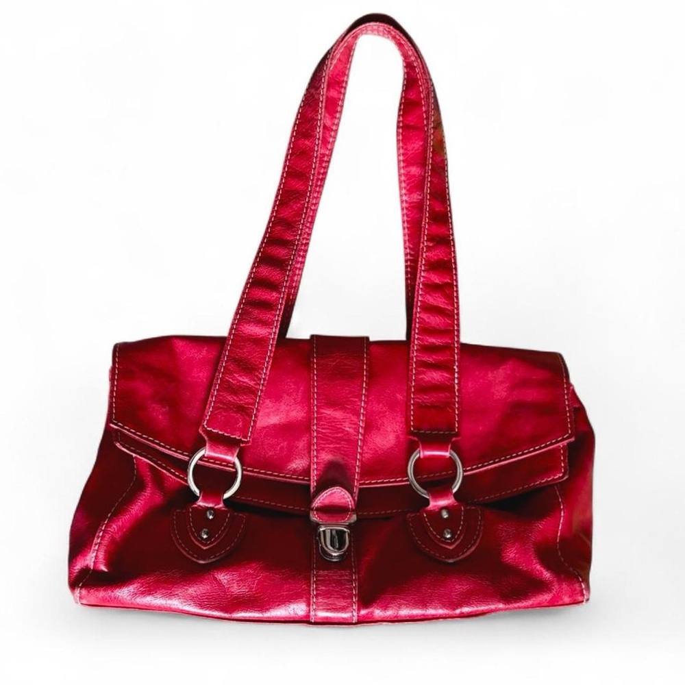 Y2K vintage red leather shoulder bag by Helen Welsh